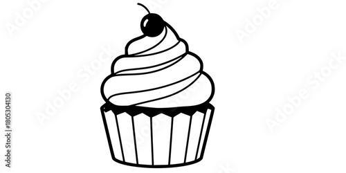 Cupcake Swirl Frosting Cherry Simple Flat Vector Icon