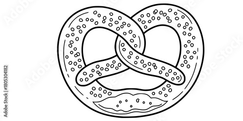 Soft Pretzel Coarse Salt Simple Line Art Vector