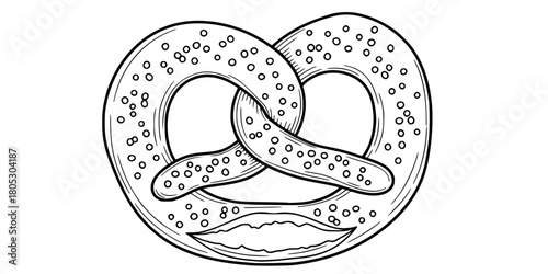 Soft Pretzel Coarse Salt Simple Line Art Vector