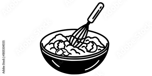 Bowl of Ingredients Whisk Baking Flat Vector Illustration