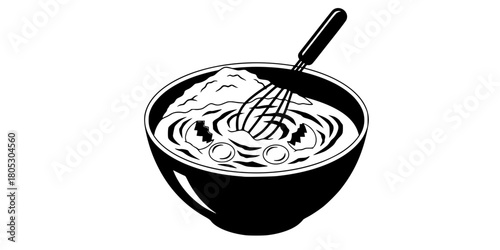 Bowl of Ingredients Whisk Baking Flat Vector Illustration