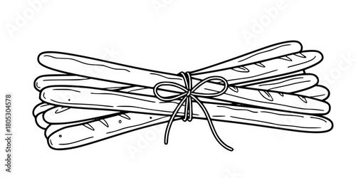 Bread Sticks Tied Together Simple Line Art Vector Set