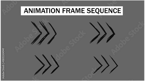 Dynamic Animated Directional Arrow Vector Frame Sequence, Hand-Drawn Doodle Style Moving Pointer Transition Effect, Modern Graphic UI/UX Screen Highlight and Indicator Motion Graphic Element.