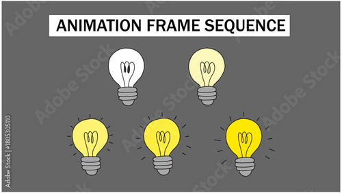 4K Hand-Drawn Light Bulb Glow FX Animation. 2D Vector Frame-by-Frame Illumination Sequence. Cartoon Bulb Turning On with Glowing Rays, Doodle-Style Bright Idea Concept for Motion Graphics.