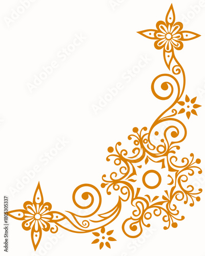 Intricate golden corner design featuring elaborate swirls and abstract floral or star-shaped motifs.