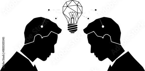 Shared Ideas: Two People Connected to an Innovative Lightbulb Moment
