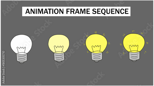 4K Hand-Drawn Light Bulb Glow FX Animation. 2D Vector Frame-by-Frame Illumination Sequence. Cartoon Bulb Turning On with Glowing Rays, Doodle-Style Bright Idea Concept for Motion Graphics.