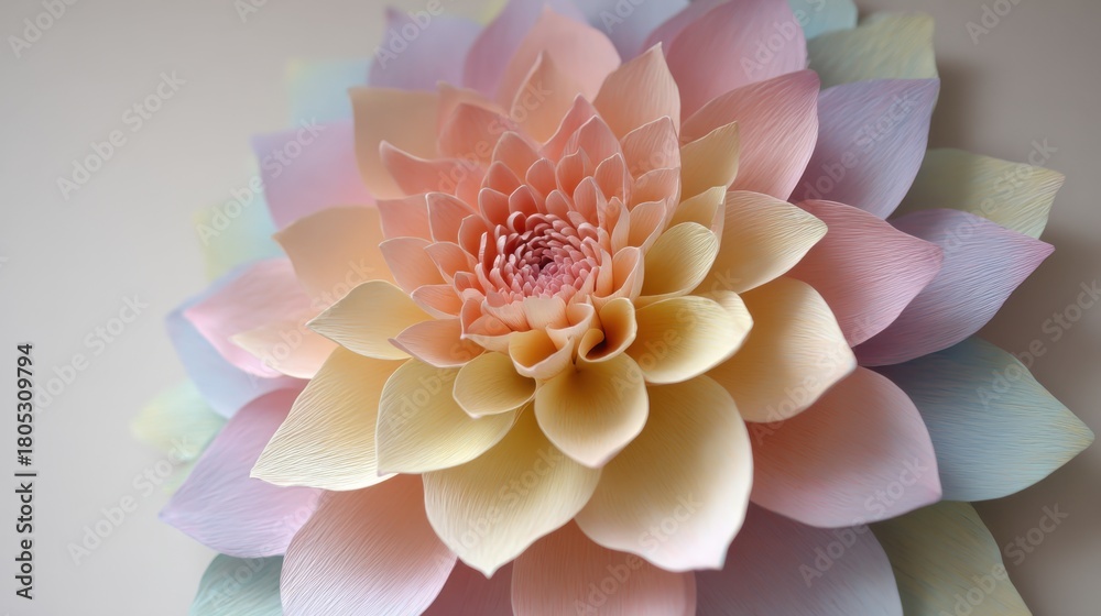 Naklejka premium A colorful flower with a yellow center and pink petals. The flower is surrounded by a rainbow of colors, making it look like a vibrant and cheerful bouquet