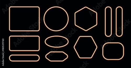 neon frames set. Glowing borders isolated on a dark background. Colorful night banner, vector light effect. Bright illuminated shape.