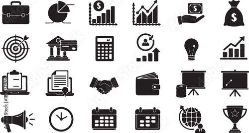 Business and Finance Icons Collection briefcase pie chart