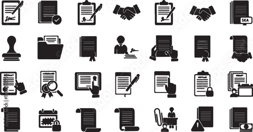 Business Contract and Document Icons Set signature