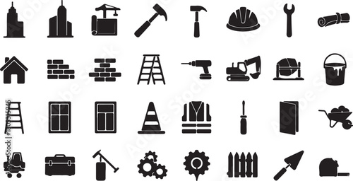 Construction Tools and Building Icons illustration