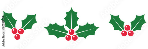 Set of holly berry icons simple flat vector design element for Christmas and winter holiday themes isolated on white background
