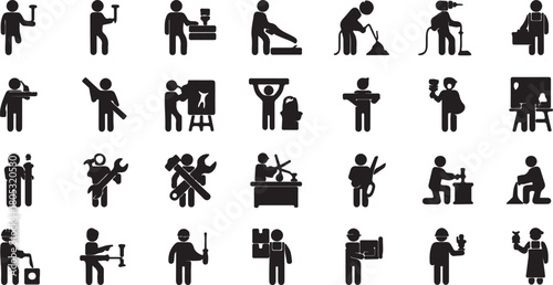 People Icons Representing Various Professions and Activities