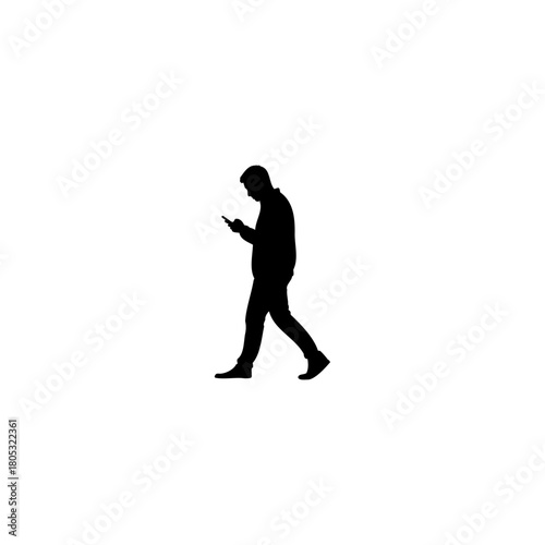 Modern silhouette of man walking while using smartphone for business or communication needs today