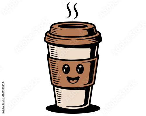 Cartoon coffee cup vector illustration hot coffee to go takeaway coffee cup character design graphic