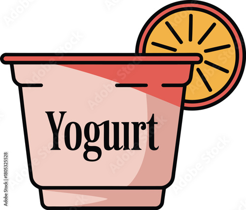 Delicious yogurt with orange slice vector illustration healthy food breakfast dessert treat snack diet sweet