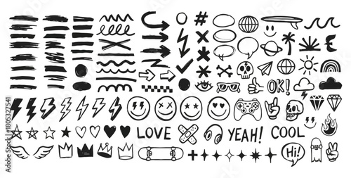 Hand-Drawn Doodle Elements Set — Sketch Arrows, Symbols, and Icons