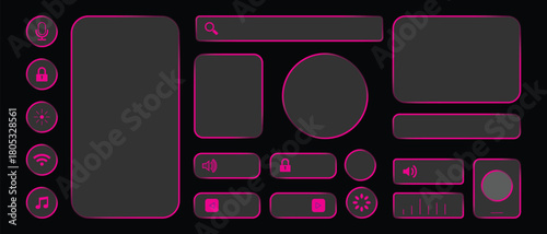 Digital user interface elements with pink accents on a dark background vector