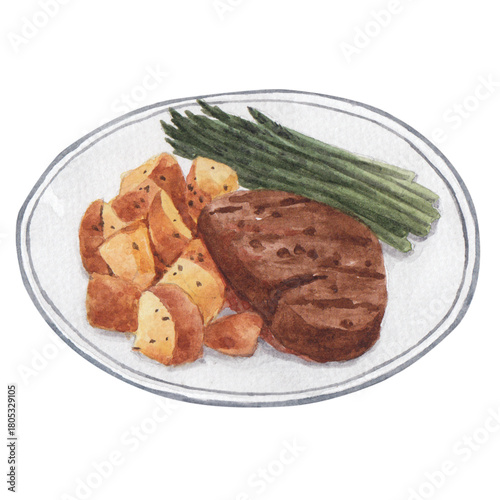 Steak Meal Watercolor Illustration⁠
