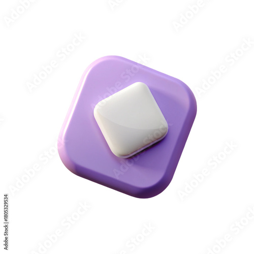 Purple rounded square icon. Rounded purple square icon with white tilted diamond shape in soft glossy 3D style for minimal UI.