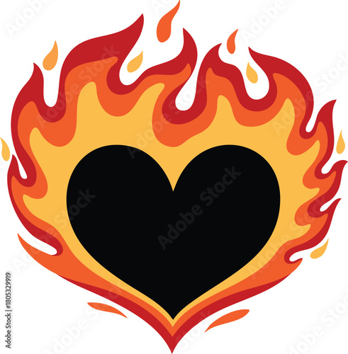 Heart shape with fiery flames in red and orange colors vector illustration