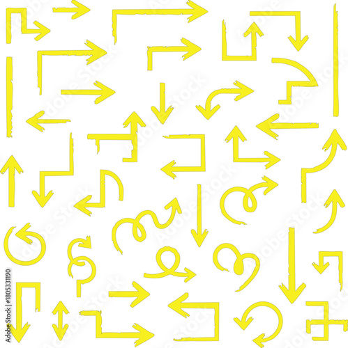A vibrant collection of yellow directional arrows in a seamless pattern showcasing various shapes and orientations silhouette