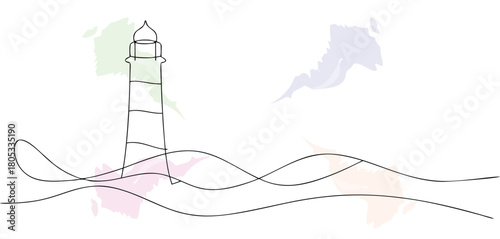 Lighthouse and Waves Line Art