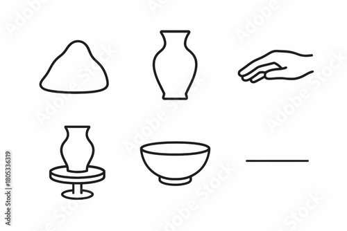 Pottery creation process: from clay to finished bowl with pottery wheel and hand