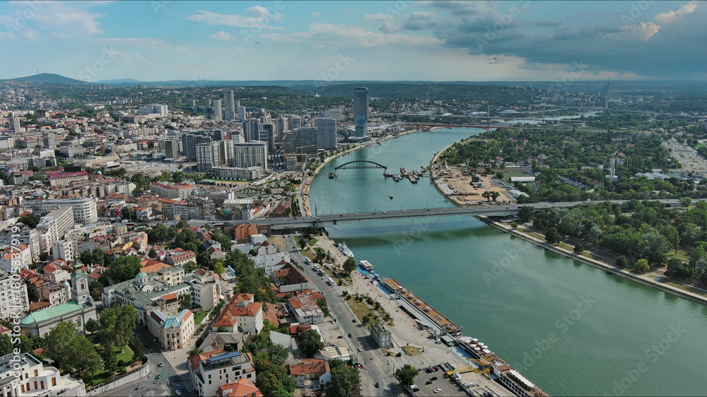 Naklejka premium Belgrade city and bridges over Sava river