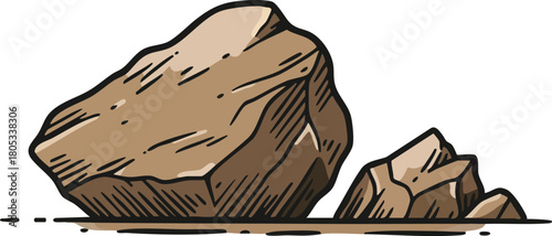 Rock formation illustration with detailed texture and shading in natural brown tones vector design 