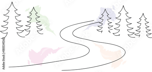 Simple Path with Trees Drawing
