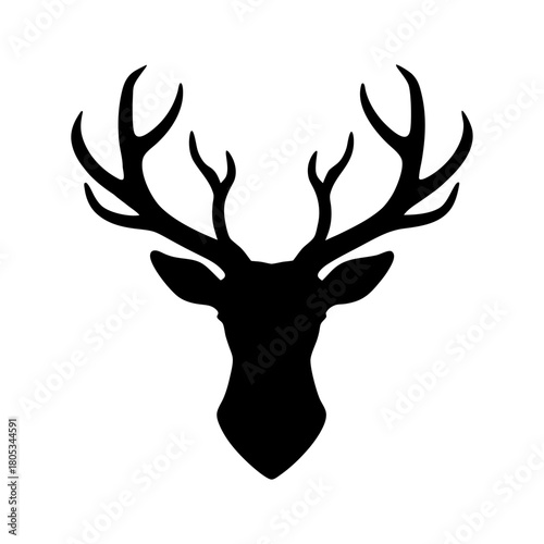 Silhouette of a deer head with large antlers icon on transparent background