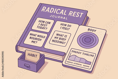 Radical rest journal with habit box and body energy timeline chart