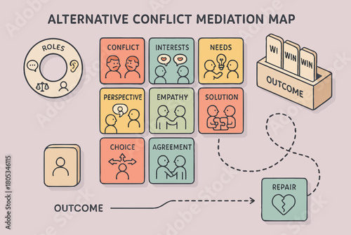 Alternative conflict mediation map: roles, solutions, outcomes
