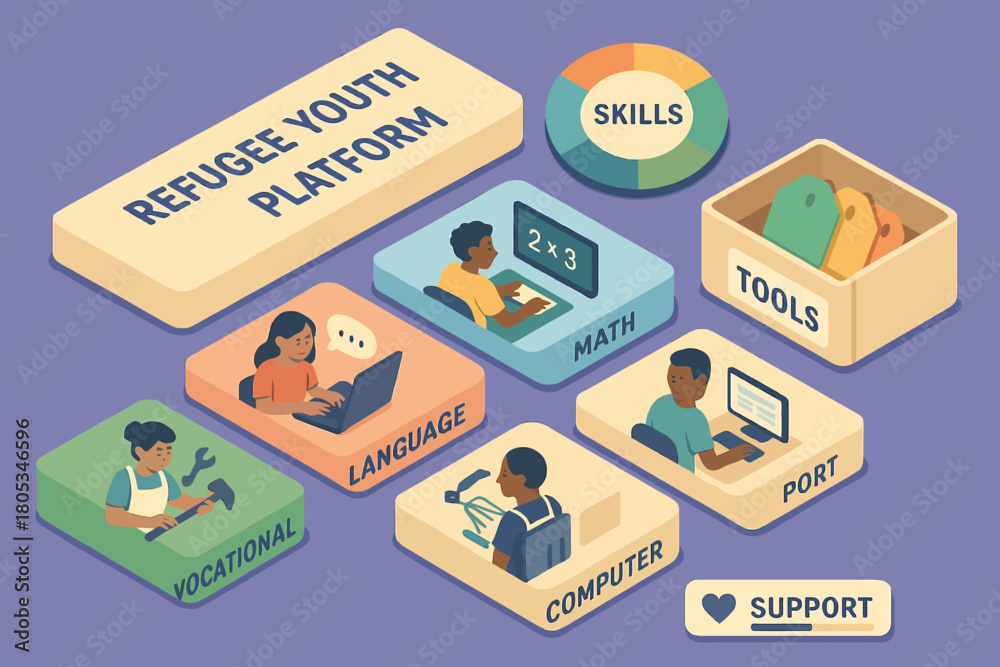 Obraz premium Refugee youth platform: skills, tools, and support for education and vocational training