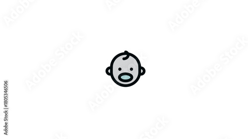 Simple vector icon of a baby's head with pacifier, minimalist illustration for infant care, newborn, and parenthood themes.