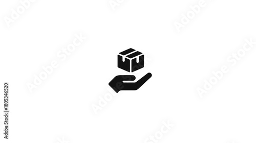 Minimalist delivery service icon: hand holding a package, symbolizing shipping, logistics, e-commerce, and order fulfillment.