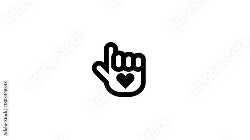 Line art hand icon with pointing index finger and heart symbol, representing love, support, liking, and digital engagement.