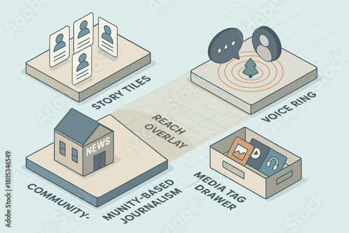 Interactive components of community-based journalism illustration