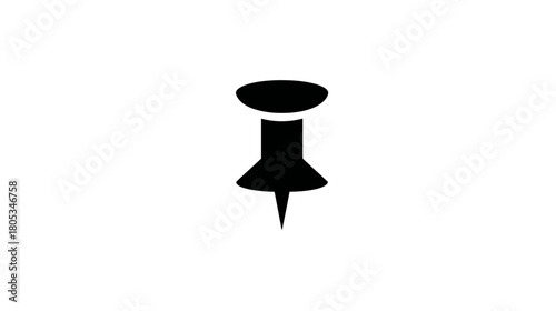 Black Pushpin Icon isolated on white. Simple thumbtack silhouette graphic for memo, location, office supplies, or design.