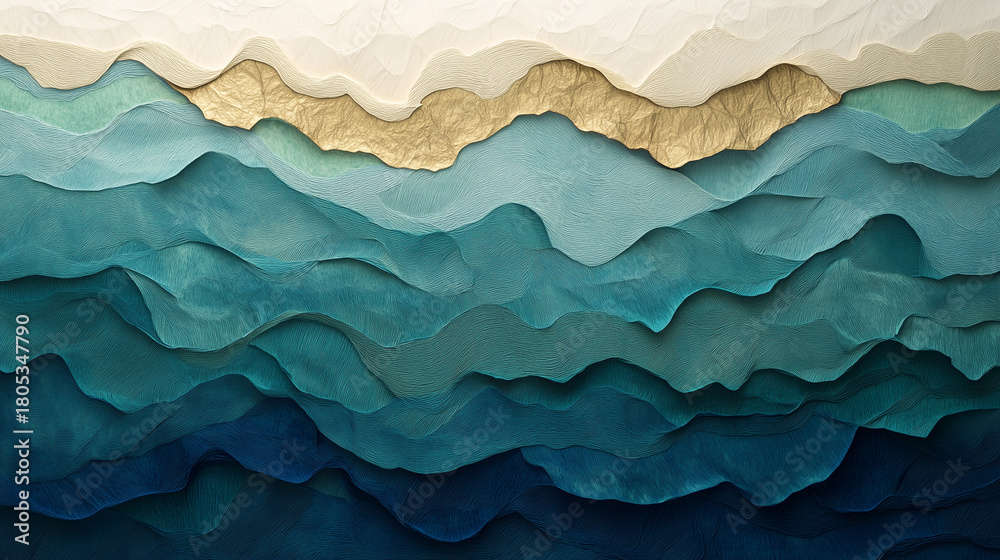 Obraz premium Layered abstract ocean paper texture in indigo and teal colors 