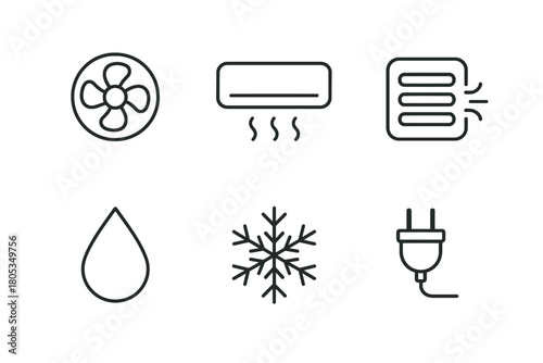 Climate control icons: fan, air conditioner, ventilation, humidity, snowflake, electric plug