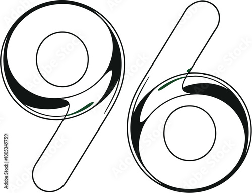 Ninety six number green glass design illustration graphic element transparent background render stock