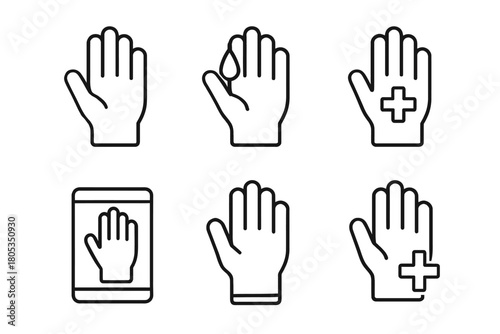 Icons depicting various hand functions and medical applications