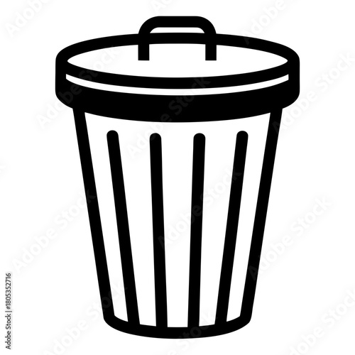 Illustration of a simple black and white trash can on transparent background