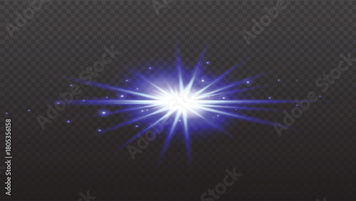 Blue Starburst Lens Flare Vector Effect: Light Glow Overlay on Transparent Background