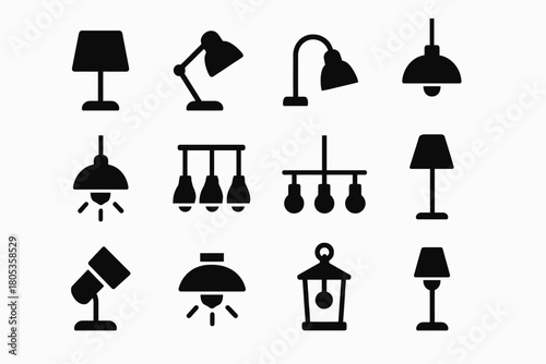 Collection of various lamp silhouettes: table, ceiling, and wall designs