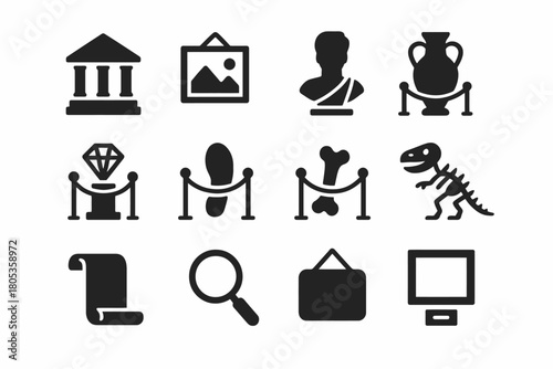 Museum icon set with art, history, and archeology elements