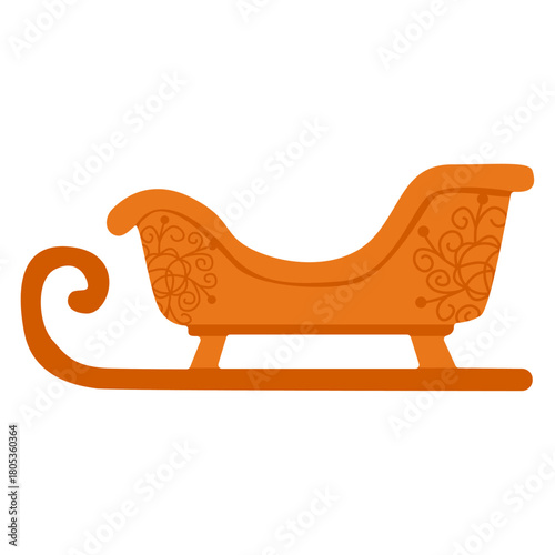 Vintage wooden sleigh with subtle ornamental details. Vector illustration of winter transport. Designs for Christmas decor, gift packaging, festive cards, New Year elements. 